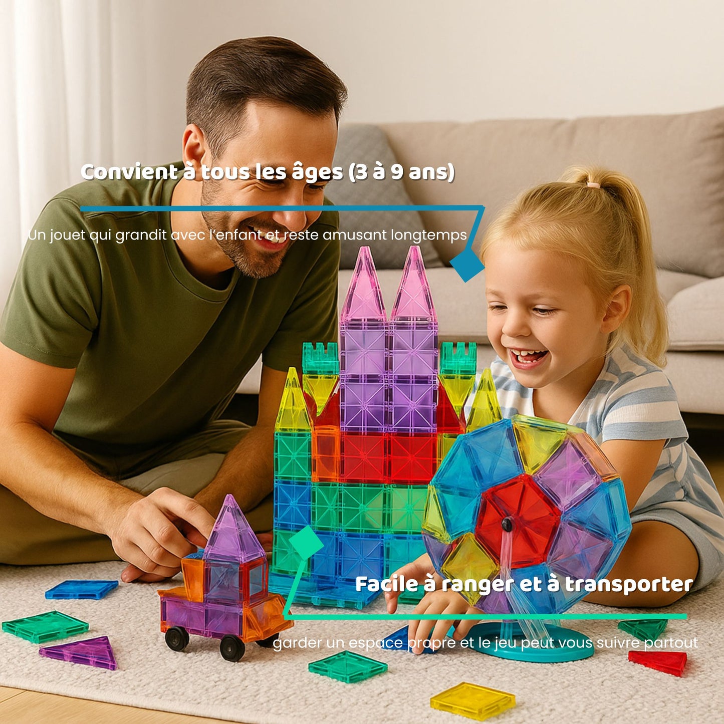 Ensemble de blocs magnétiques Magitoys - 100 pcs